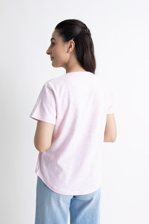 Pink Flower Embroidery T-Shirt